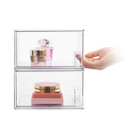 2 Pack Clear Stackable Storage Drawers, Makeup Organizer