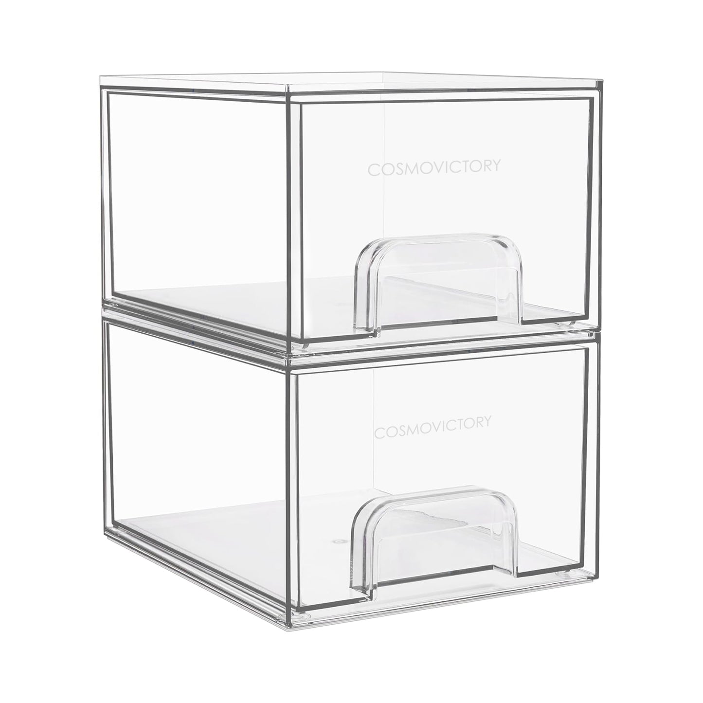 2 Pack Clear Stackable Storage Drawers, Makeup Organizer