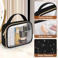 2 Pack Clear Makeup Bags with Handles, Black