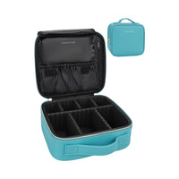 Makeup Train Case - Portable Cosmetic Organizer with Adjustable Dividers, Teal