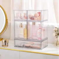 2 Pack Clear Stackable Storage Drawers, Makeup Organizer